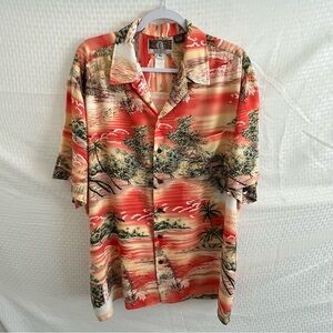 Kalaheo Vintage Hawaiian Orange Tropical Short Sleeve Button Up Shirt Size XL